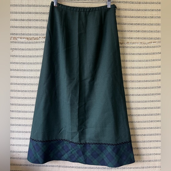 Pendleton Dresses & Skirts - Pendleton 100% Wool Dark Green Maxi Skirt with Plaid Trim